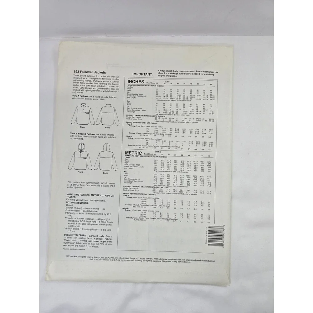 Vintage 1990s Stretch & Sew Ann Person Sewing Patterns 193 - Pullover Jackets